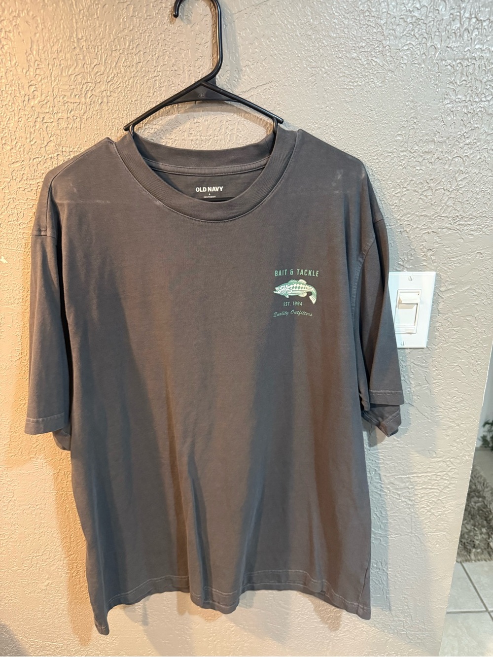 Old Navy Charcoal Short-Sleeve Graphic Tee with Green Fish Print